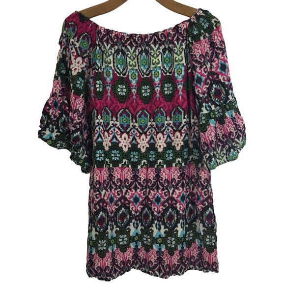 Wrangler Rock 47 Womens Geo Floral Western Off Shoulder Dress Tunic Top Multi M - Picture 1 of 8